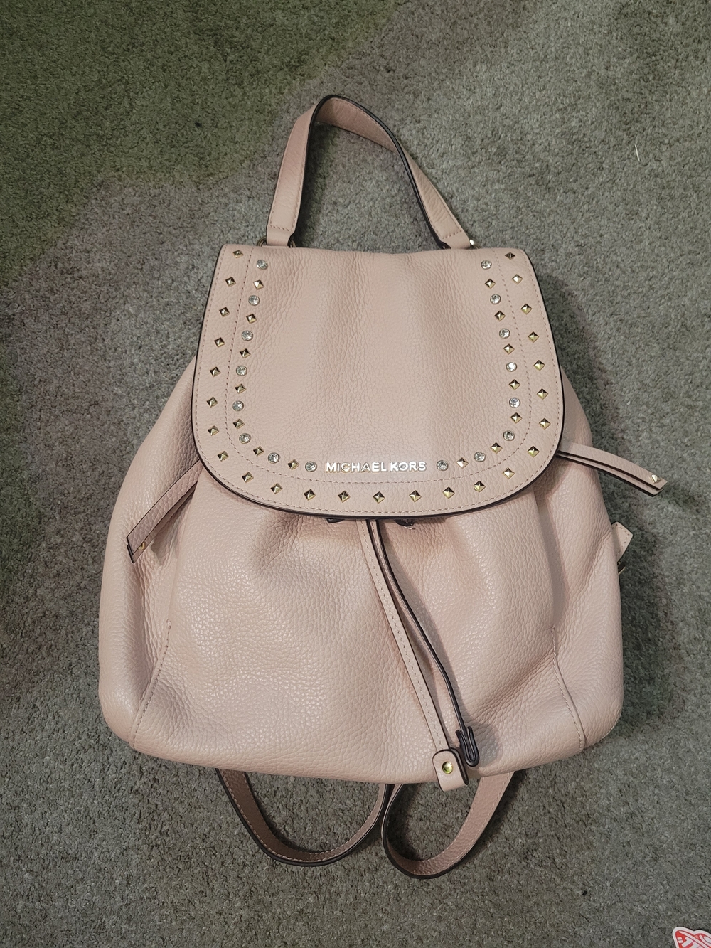 Michael Kors Powder Pink Pebbled Leather Studded Backpack And Wallet - Picture 2 of 12